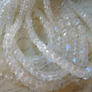 1/2 Strand – MOONSTONE Beads RONDELLES / Luxe AAA, 3-4 mm / Rainbow Moonstone with blue flashes, brides bridal june birthstone true 34 t | Natural genuine faceted Moonstone beads for beading and jewelry making.  #jewelry #beads #beadedjewelry #diyjewelry #jewelrymaking #beadstore #beading #affiliate #ad