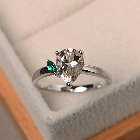 Pear Cut Engagement Ring, Natural Pink Morganite Ring,  Pear Cut Gemstone, Pink Gemstone, Sterling Silver Ring