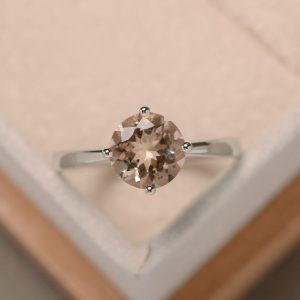 Shop Morganite Rings! morganite solitaire ring, round morganite ring, sterling silver, genuine morganite | Natural genuine Morganite rings, simple unique handcrafted gemstone rings. #rings #jewelry #shopping #gift #handmade #fashion #style #affiliate #ad