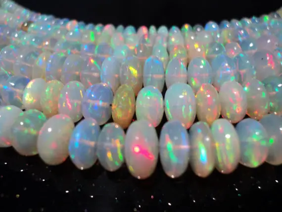 4mm-5mm Ethiopian Opal Plain Rondelle, Welo Opal, Ethiopian Opal Smooth Rondelle Beads For Jewelry (4in To 16in Options)