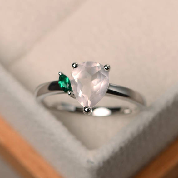 Natural Pink Quartz Ring, Promise Ring, Pear Cut Gemstone, Pink Gemstone, Sterling Silver Ring