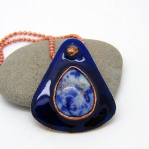 Sodalite Pendant – Enamel Jewellery – Copper Anniversary Gift – Gemstone Necklace – Blue Stone Pendant – Copper Necklace | Natural genuine Sodalite necklaces. Buy crystal jewelry, handmade handcrafted artisan jewelry for women.  Unique handmade gift ideas. #jewelry #beadednecklaces #beadedjewelry #gift #shopping #handmadejewelry #fashion #style #product #necklaces #affiliate #ad