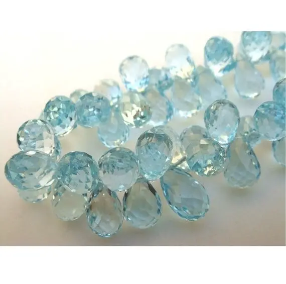 6x8mm Blue Topaz Faceted Tear Drop Briolettes, Blue Topaz Faceted Drop, Blue Topaz Tear Drop Beads For Jewelry (10pcs To 20pcs Options)