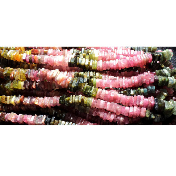 5mm Multi Tourmaline Beads, Natural Multi Tourmaline Square Heishi Beads, Multi Tourmaline For Necklace (8in To 16in Options) - Mthb