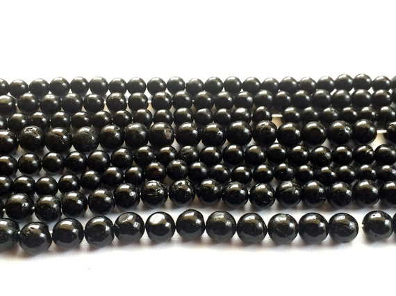 9-10mm Black Tourmaline Beads, Black Tourmaline Plain Rondelles, Smooth Black Round Balls, Black Tourmaline For Necklace - 14 Inch Strand