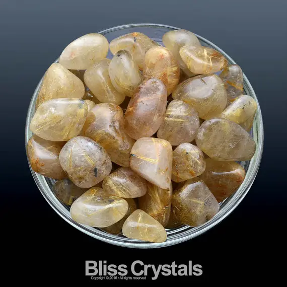 1 Medlrg Gold Rutilated Quartz Tumbled Stones W Black Tourmaline For Crystal Healing, Jewelry & Crafts #wb2