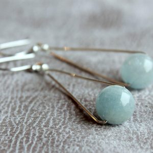 Natural Aquamarine Sterling Silver Earrings wire wrapped blue gemstone modern dangle drops March birthstone holiday gift for her women 4605 | Natural genuine Array jewelry. Buy crystal jewelry, handmade handcrafted artisan jewelry for women.  Unique handmade gift ideas. #jewelry #beadedjewelry #beadedjewelry #gift #shopping #handmadejewelry #fashion #style #product #jewelry #affiliate #ad
