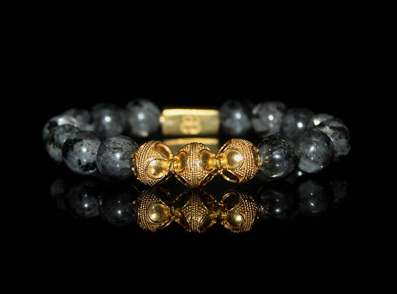 Men's Labradorite Bracelet, Labradorite And Gold Vermeil Bracelet, Men's Gray Bracelet, Men's Vermeil Bracelet, Men's Luxury Bracelet