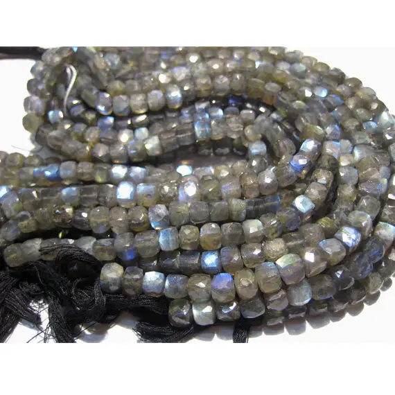 6-7mm Labradorite Faceted Box Beads, Labradorite Faceted Cubes, Labradorite Cubes For Jewelry (4in To 8in Options)