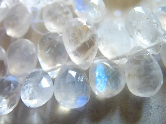 6 12 20 Pcs, Luxe Aaa Moonstone Briolettes, Rainbow Moonstone, 8-9 Mm Faceted Pear, Blue Flashes Brides Bridal June Birthstone 89