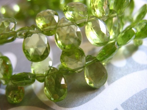 Shop Sale..  5 Pcs, Peridot Pear Briolettes, 8-9 Mm, Luxe Aaa, Granny Apple Green, Faceted, August Birthstone Wholesale Gem Beads 89