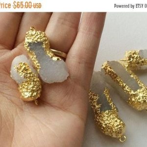 Shop Quartz Chip & Nugget Beads! 25-35mm Raw Solar Quartz Connectors, Huge Raw Solar Quartz Gold Connectors, 2 Pieces Rough Solar Quartz Single Loop Connector – GODP325 | Natural genuine chip Quartz beads for beading and jewelry making.  #jewelry #beads #beadedjewelry #diyjewelry #jewelrymaking #beadstore #beading #affiliate #ad