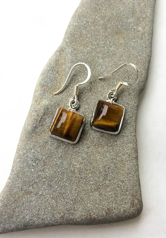 Tiger Eye Earrings, Small Silver Earrings, Sterling Silver Earrings, Dangle, Natural Tiger Eye Gemstone, Boho Earrings, Drop Earrings, Gift