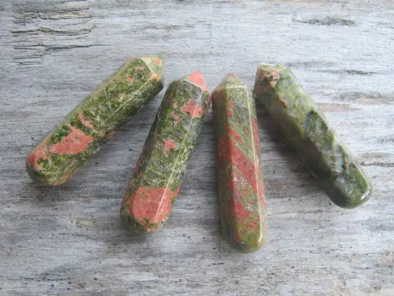 One (1) Unakite Massage Wand, Epidote Point Mineral Specimen, Meditation Stone, Reiki, 2 1/2 Inches X 5/8 Inch