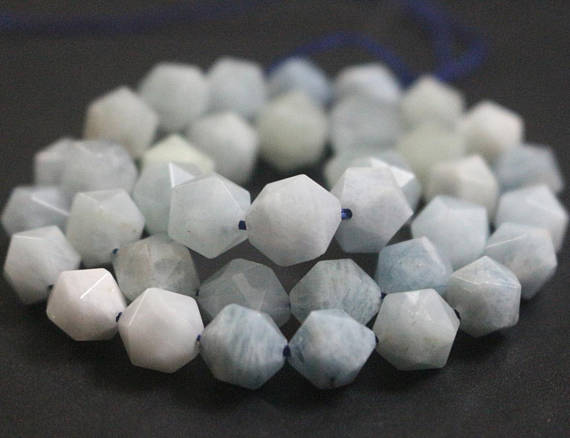 Natural Aquamarine Faceted Star Cut Nugget Beads,6mm/8mm/10mm/12mm Faceted Aquamarine Star Cut Nugget Beads,15 Inches One Starand