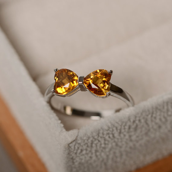 Natural Citrine Ring, Heart Ring, Sterling Silve Ring, Engagement Ring, Promise Ring, November Birthstone Ring