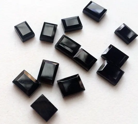 9x11-9x12mm Black Onyx Rectangle Table Cut Cabochon, Faceted Onyx Gemstones, Black Onyx For Jewelry (5pcs To 10pcs Options) - Krs274