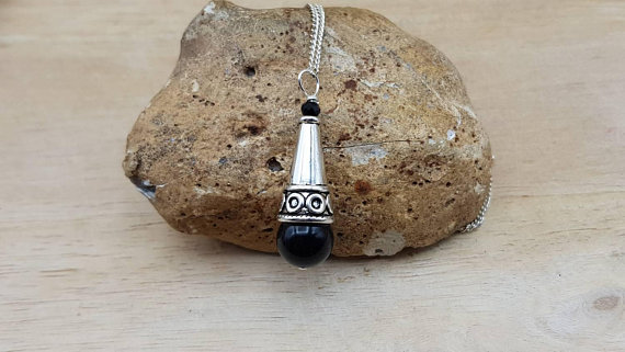Rainbow Obsidian Cone Pendant Necklace. Reiki Jewelry Uk. Silver Plated Crystal Wire Wrapped Pendant.  12mm Stone