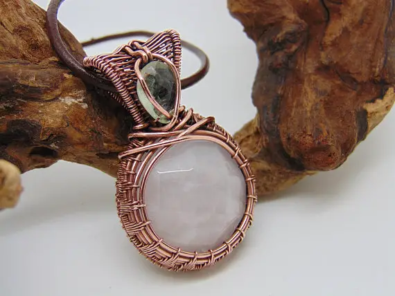 Rose Quartz Pendant - Wire Wrapped Pendant - Copper Jewellery - Pink Quartz Jewellery - Natural Quartz Necklace - Copper Anniversary