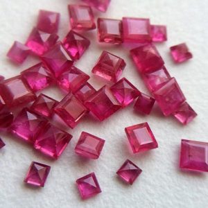 Shop Ruby Faceted Beads! 2-3.5mm Ruby Mozambique Princess Cut Stone, Natural Ruby Faceted Square Cut Stone, Loose Ruby Gems For Jewelry (5Pcs To 10Pcs Options) | Natural genuine faceted Ruby beads for beading and jewelry making.  #jewelry #beads #beadedjewelry #diyjewelry #jewelrymaking #beadstore #beading #affiliate #ad