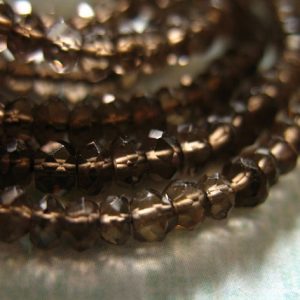 Shop Smoky Quartz Beads! Smoky QUARTZ Rondelles, 1/2 Strand, 3-3.5 mm, Luxe AAA  Chocolate Brown Faceted  ..  fall  neutral classic  .. | Natural genuine beads Smoky Quartz beads for beading and jewelry making.  #jewelry #beads #beadedjewelry #diyjewelry #jewelrymaking #beadstore #beading #affiliate #ad