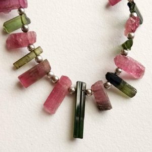 6-14mm Rare Multi Tourmaline Sticks, Designer Green & Pink Tourmaline Rough Sticks, 3 Inches Multi Tourmaline For Necklace – KS5047 | Natural genuine chip Tourmaline beads for beading and jewelry making.  #jewelry #beads #beadedjewelry #diyjewelry #jewelrymaking #beadstore #beading #affiliate #ad