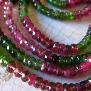 25-100 pcs / TOURMALINE Gemstone Beads Gems, Faceted Rondelles / Luxe AAA, 3-4 mm / pink rubellite green tourmaline october birthstone wt 34 | Natural genuine beads Gemstone beads for beading and jewelry making.  #jewelry #beads #beadedjewelry #diyjewelry #jewelrymaking #beadstore #beading #affiliate #ad
