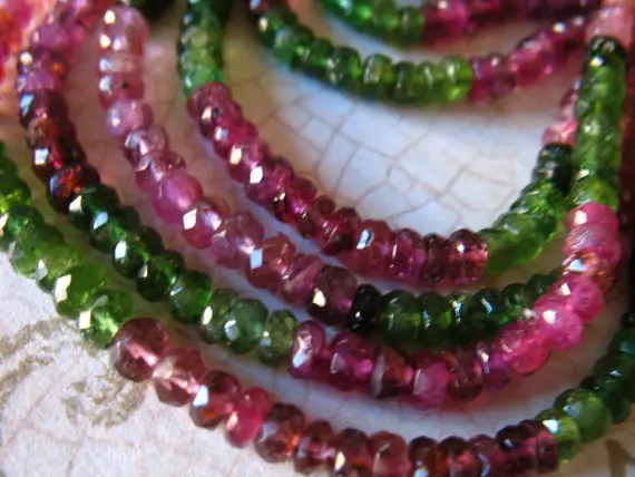25-100 Pcs / Tourmaline Gemstone Beads Gems, Faceted Rondelles / Luxe Aaa, 3-4 Mm / Pink Rubellite Green Tourmaline October Birthstone Wt 34