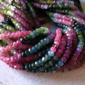 Shop Tourmaline Beads! 25-100 pcs / TOURMALINE Rondelles Beads, Luxe AA, 3 mm, gemstones gems rubellite pink green tourmaline petrol october birthstone wt 30 | Natural genuine beads Tourmaline beads for beading and jewelry making.  #jewelry #beads #beadedjewelry #diyjewelry #jewelrymaking #beadstore #beading #affiliate #ad