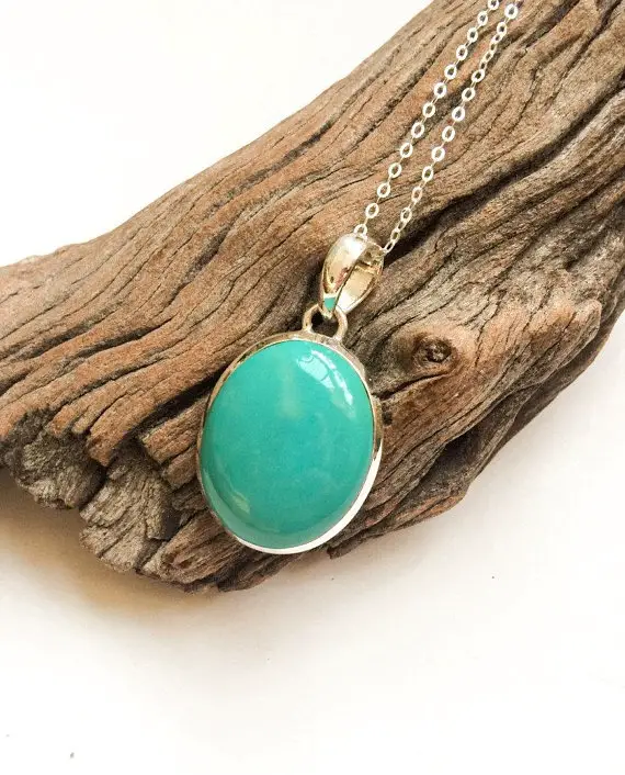 Turquoise Pendant, Natural Turquoise Sterling Silver Pendant, Oval Shape Turquoise Pendant, Intense Blue Turquoise, Healing Crystals, Unisex