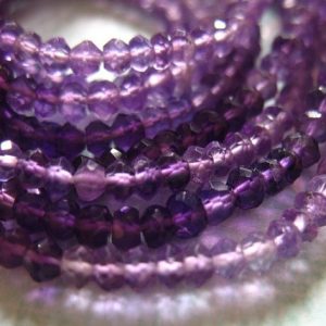 Shop Amethyst Rondelle Beads! Shaded AMETHYST Rondelles Beads, Luxe AAA, 3-3.5 mm, Full Strand, Purple,  February birthstone  plum berry ., | Natural genuine rondelle Amethyst beads for beading and jewelry making.  #jewelry #beads #beadedjewelry #diyjewelry #jewelrymaking #beadstore #beading #affiliate #ad