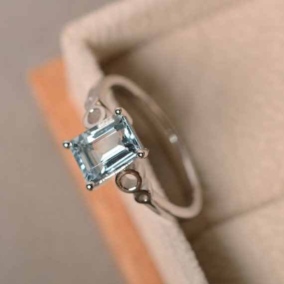 Natural Aquamarine Ring, March Birthstone, Sterling Silver, Aquamarine Engagement Ring.