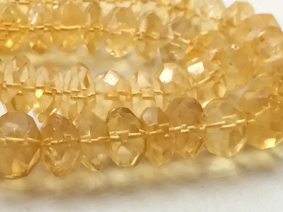 7mm-9mm Citrine Faceted Rondelle, Sparkling Golden Orange Citrine Faceted Rondelles For Jewelry, Huge Citrine Beads (7in To 14in Options)