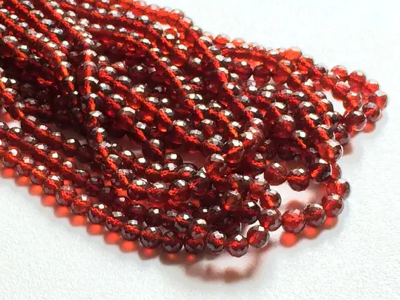4-4.5mm Garnet Faceted Balls, Garnet Faceted Round Beads, Garnet Faceted Beads For Jewelry, Garnet Round Balls (4in To 8in Options)