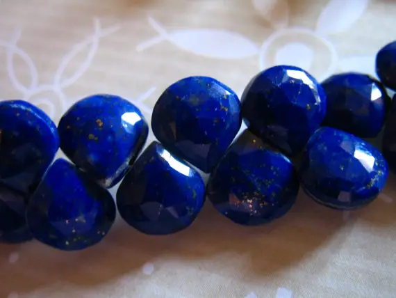 Lapis Lazuli Heart Briolettes Gemstone Beads Faceted Lapis Gem, 8-11 Mm, Dark Navy Blue With Pyrite Inclusions, September Birthstone Solo
