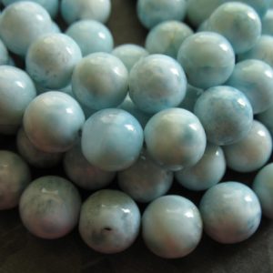 Shop Larimar Round Beads! LARIMAR Beads, 7.25-7.5 mm Smooth Rounds, LUXE A-AA, Aqua Blue, Dominican Republic, wholesale roundgems.7 true solo | Natural genuine round Larimar beads for beading and jewelry making.  #jewelry #beads #beadedjewelry #diyjewelry #jewelrymaking #beadstore #beading #affiliate #ad
