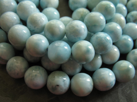 Larimar Beads, 7.25-7.5 Mm Smooth Rounds, Luxe A-aa, Aqua Blue, Dominican Republic, Wholesale Roundgems.7 True Solo