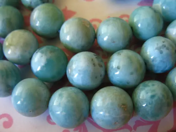 2-10 Pcs / Larimar Round Gemstone Beads, Smooth, 9.25-9.5 Mm, Luxe Aa / Aqua Blue Green, Wholesale, Dominican Republic, Roundgems.9 True
