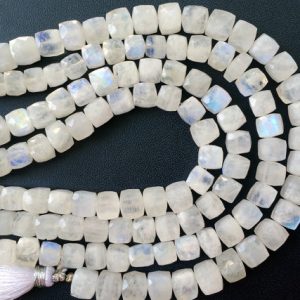 Shop Moonstone Faceted Beads! 7mm Rainbow Moonstone Faceted Box Beads, Moonstone Faceted Cubes Beads, Rainbow Moonstone Cubes For Jewelry (4IN To 8IN Options) | Natural genuine faceted Moonstone beads for beading and jewelry making.  #jewelry #beads #beadedjewelry #diyjewelry #jewelrymaking #beadstore #beading #affiliate #ad