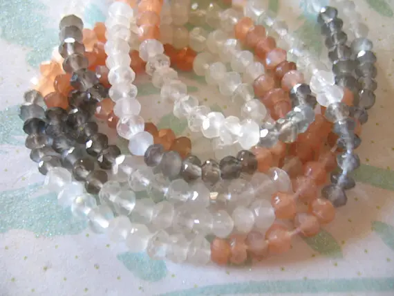 Moonstone Rondelles Beads - Luxe Aaa, 4-4.5 Mm, 1/2 Strand - Peach, Rainbow, Gray Grey, June Birthstone Wholesale True Solo 45