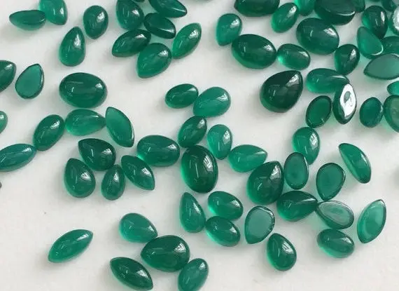 4x5mm - 6x8mm Green Onyx Mix Shape Gemstone Lot, Green Onyx Plain Oval & Pear Stone, Green Onyx Gems For Jewelry (5cts To 10cts Options)
