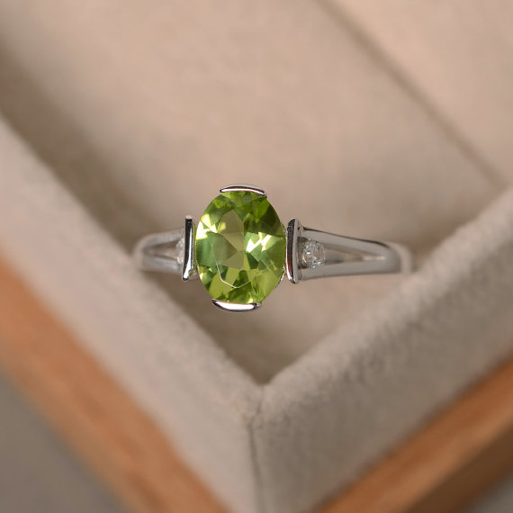 Peridot Ring, August Birthstone, Silver, Finished With Rhodium