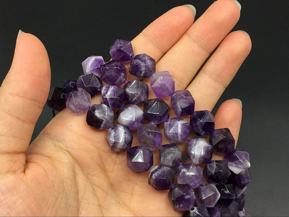12mm Faceted Amethyst Cube Beads Purple Amethyst Hexagon Beads Natural Amethyst Quartz Crystal Gemstone Semiprecious Beads 15.5" Strand