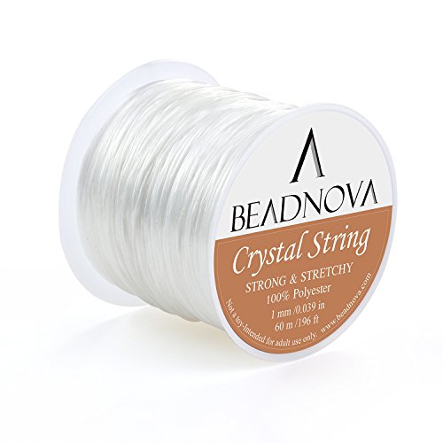Beadnova 1mm Elastic Stretch Polyester Crystal String Cord For Jewelry Making Bracelet Beading Thread 60m/roll (clear White)
