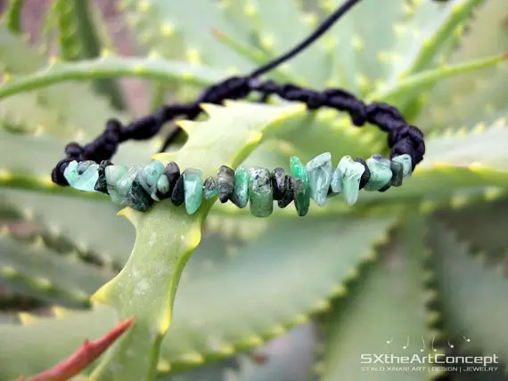 Emerald Bracelet, Braided Stacking Wristband, Taurus Stone, Love Gemstone, May Birthstone, Boho Chic Cuff, Gift For Him, Her, Men Jewelry