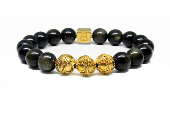 Golden Shimmer Obsidian Bracelet, Men's Golden Obsidian Bracelet, Men's Gold Bracelet, Gold Beads Bracelet Men, Men's Luxury Bracelet