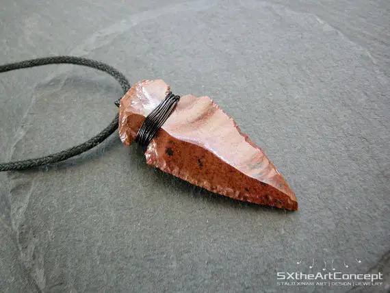 Mahogany Obsidian Arrowhead Pendant, Powerful Amulet Necklace, Scorpio Zodiac, Anxiety Stone, Men Jewelry, Gift For Him