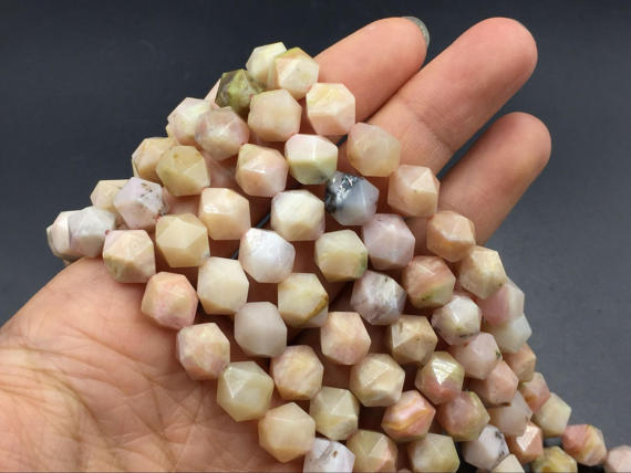 10mm Faceted Pink Opal Beads Natural Opal Cube Beads Hexagon Beads Natural Opal Gemstone Semiprecious Beads 15.5" Strand