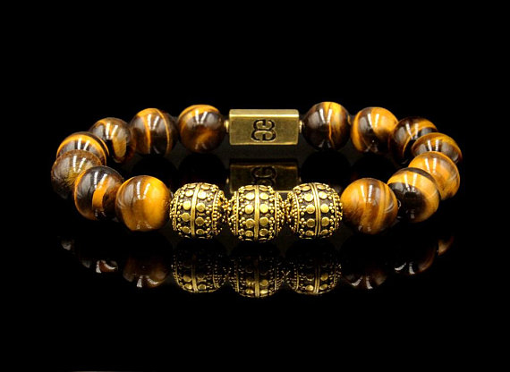 Tiger's Eye And Antique 22 Karat Gold Beads Bracelet, Men's Tiger's Eye Bracelet, Luxury Bracelet Men, Bead Bracelet Men