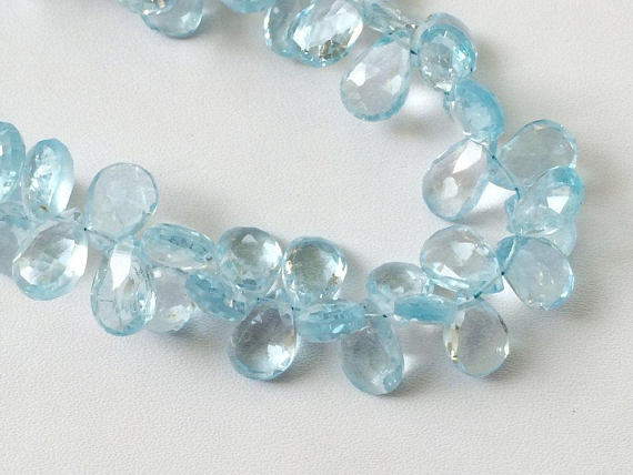6x8-7x9mm Blue Topaz Faceted Pear Shaped Briolettes, Blue Topaz Faceted Pear, Blue Topaz Pear Beads For Jewelry (15pcs To 60pcs Options)